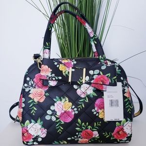 Betsey Johnson Black Floral Dome Bow Satch…